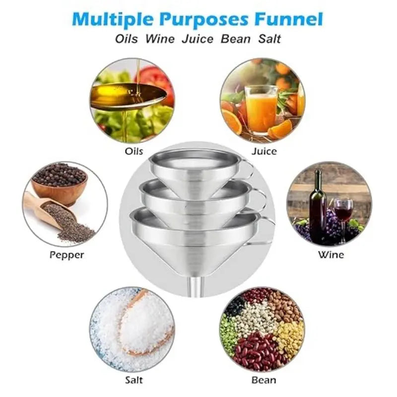 304 Stainless Steel Multi Size Kitchen Funnel Set with Filter