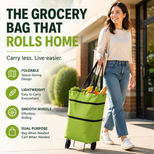 Bolsa de compras plegable con ruedas – 23L de gran capacidad y carrito ligero
