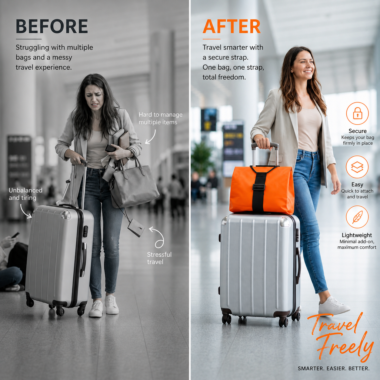 Multi-purpose, strong, adjustable luggage strap