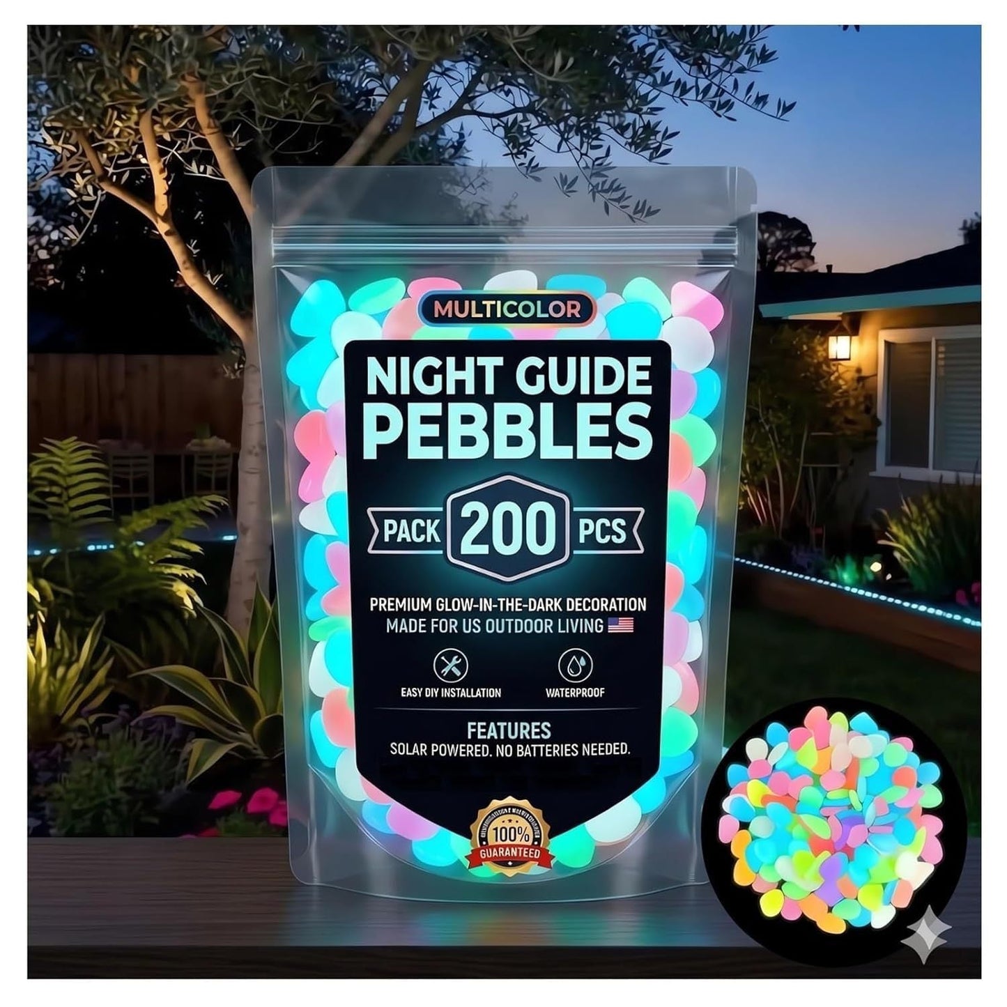 Colorful Glow in the Dark Garden Stones – Luminous Pebbles for Garden, Aquarium & Outdoor Decor