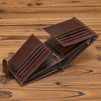 Men's Top Grain Cowhide Leather Bifold Wallet – Classic Design, Ample Storage