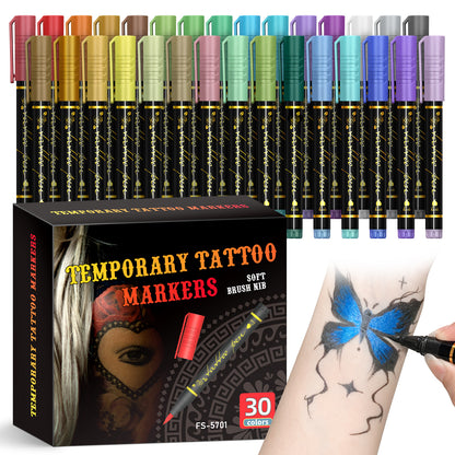 💥Temporary Tattoo Markers Set-30-Color Body Art Pens🌈