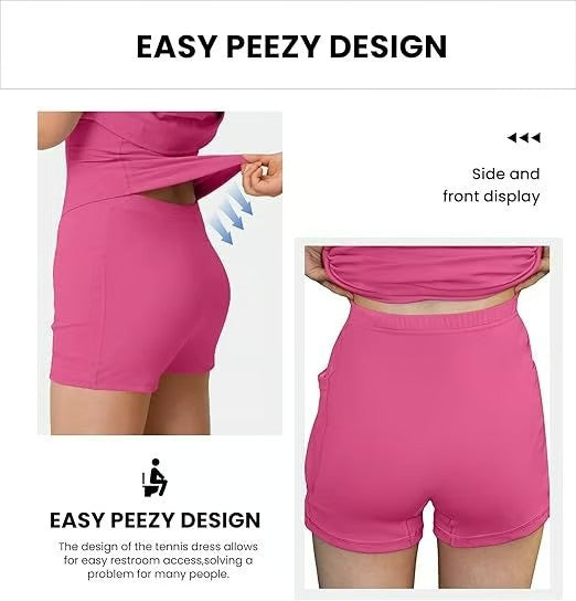 Women’s Spaghetti Strap Athletic Tennis Dress with Built-in Shorts