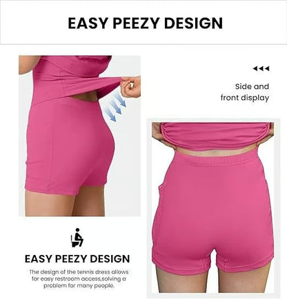 Women’s Spaghetti Strap Athletic Tennis Dress with Built-in Shorts