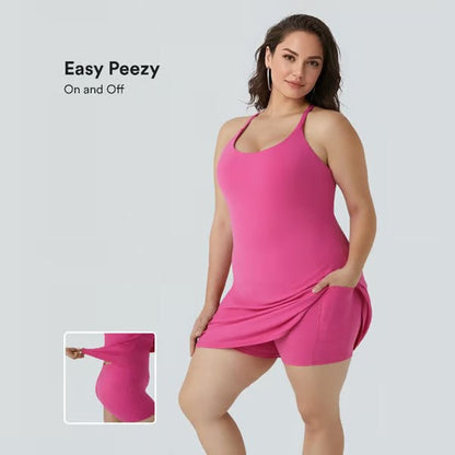 Women’s Spaghetti Strap Athletic Tennis Dress with Built-in Shorts
