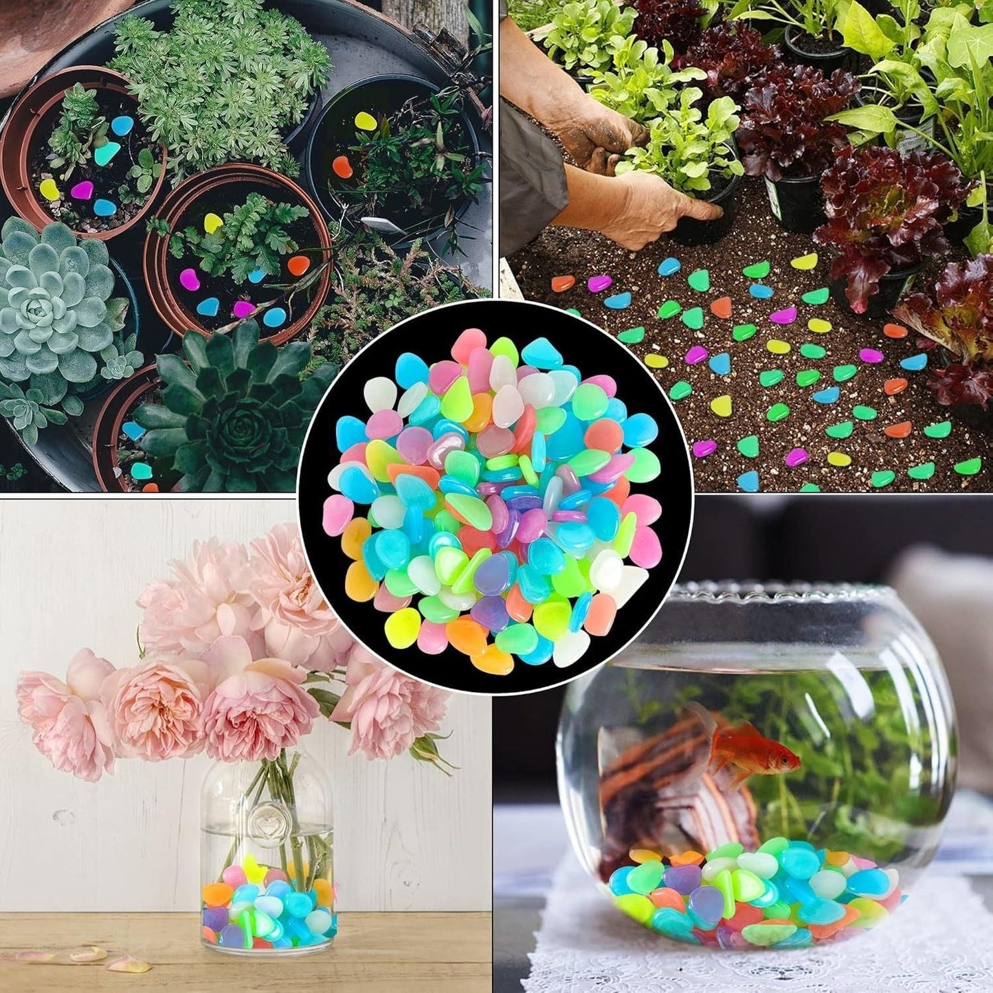 Colorful Glow in the Dark Garden Stones – Luminous Pebbles for Garden, Aquarium & Outdoor Decor