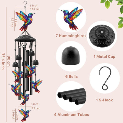 🔥Last Day 60% OFF🔥-🐦Vintage Colorful Hummingbird Wind Chime with Metal Tubes and Bells