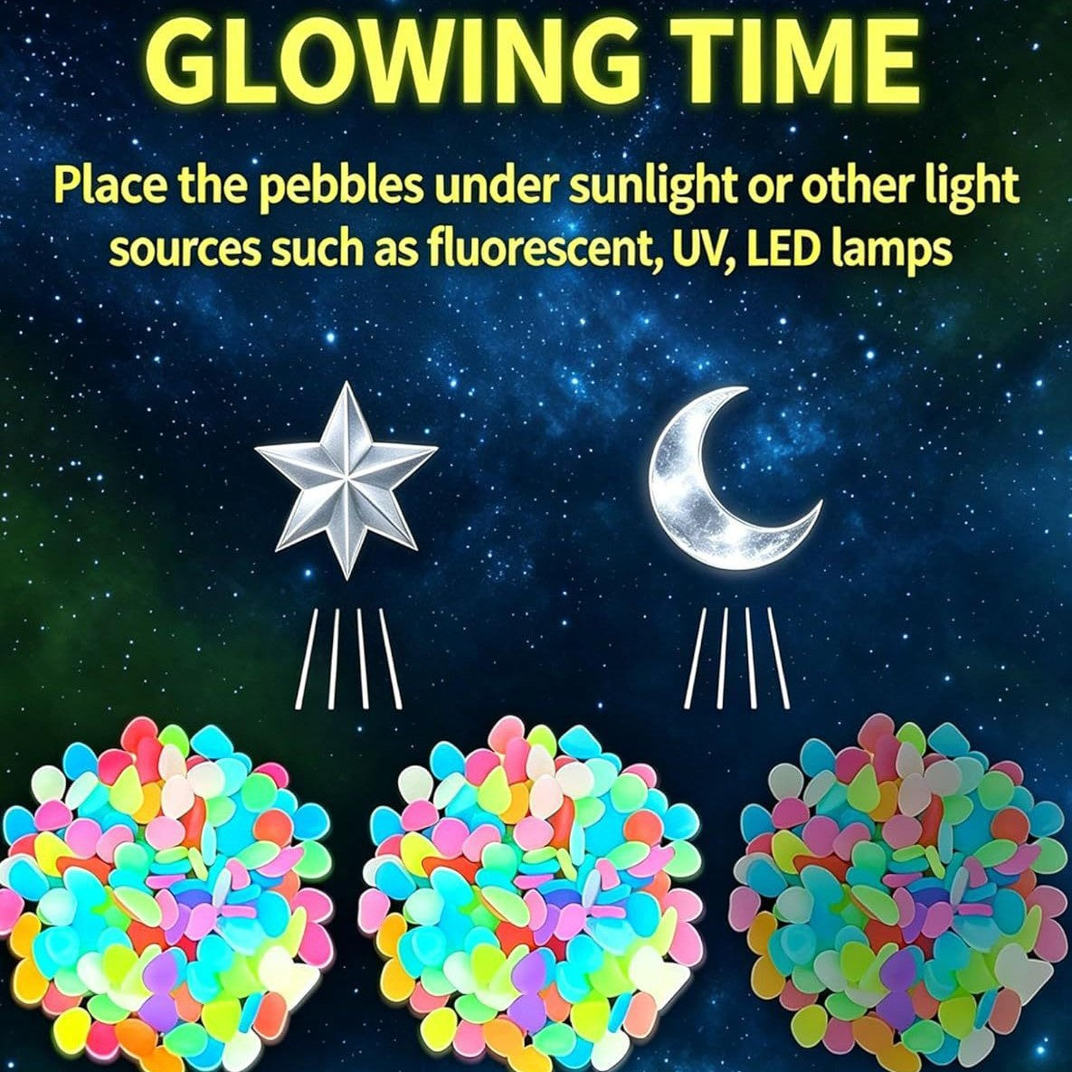 Colorful Glow in the Dark Garden Stones – Luminous Pebbles for Garden, Aquarium & Outdoor Decor