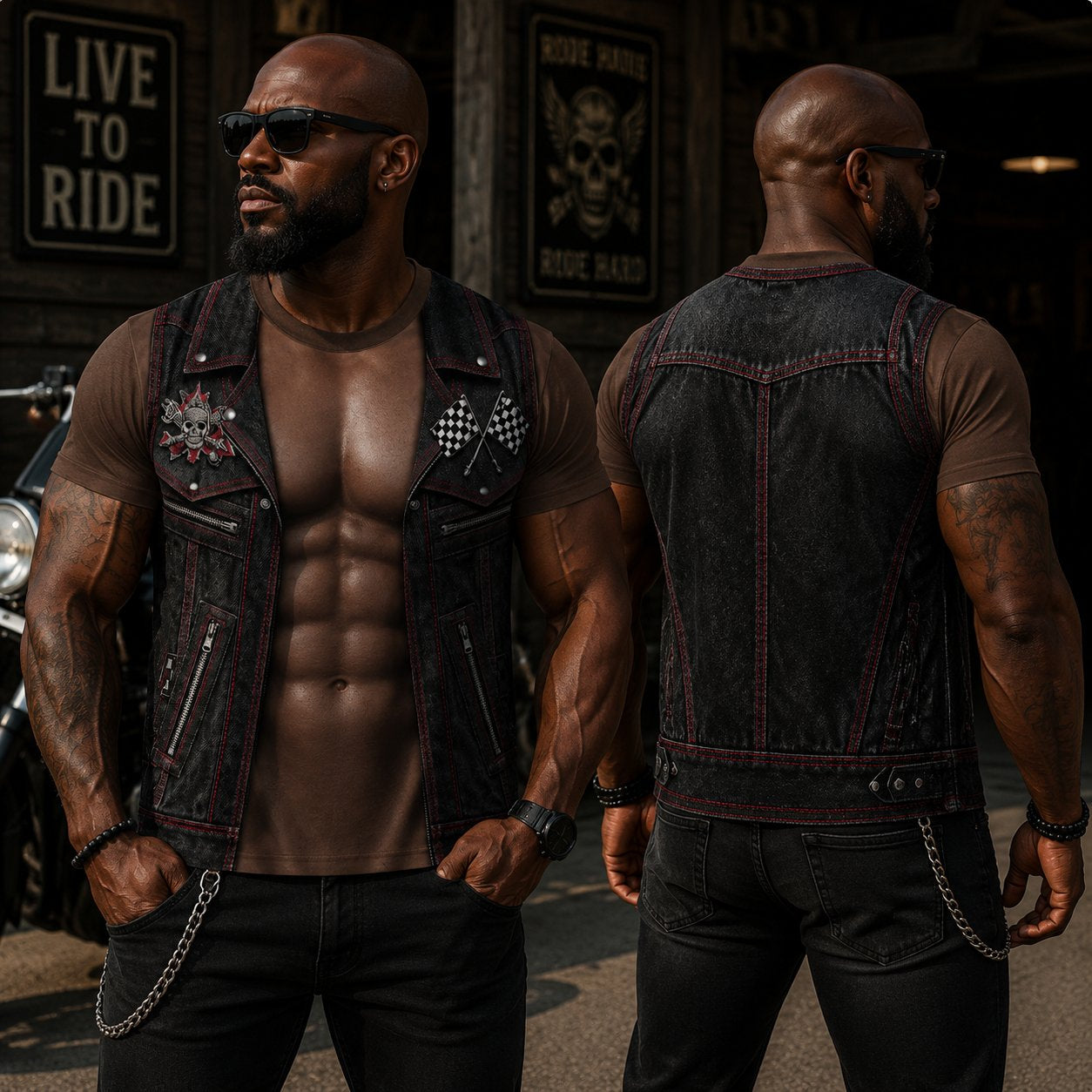 😎 Illusion Six-Pack Abs Biker Vest T-Shirt | Funny Gag & Streetwear Tee