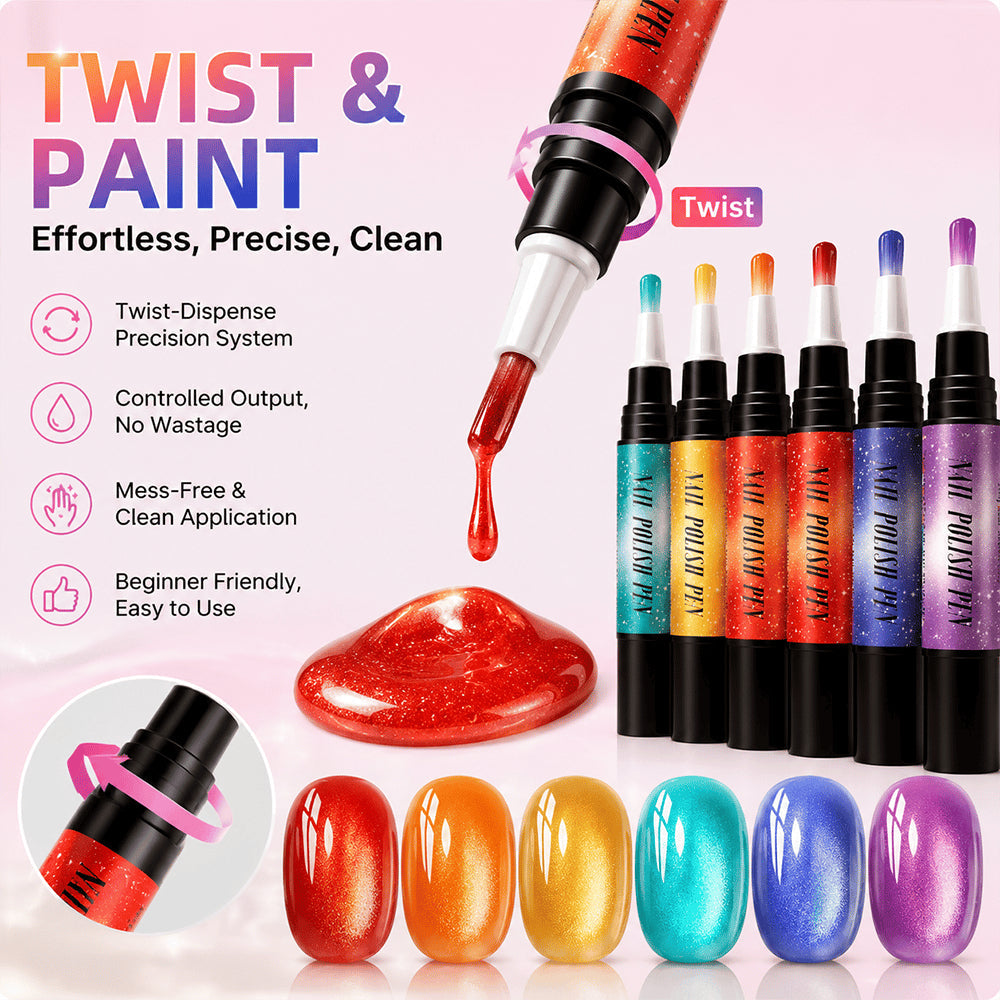 6PCS One-Step Gel Nail Art Pen Set