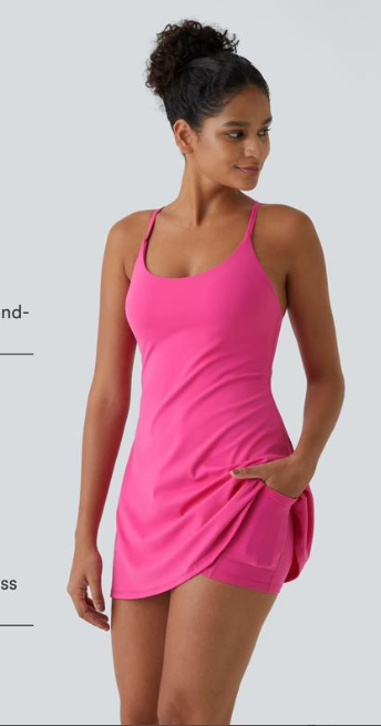 Women’s Spaghetti Strap Athletic Tennis Dress with Built-in Shorts