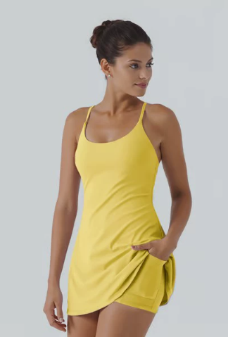 Women’s Spaghetti Strap Athletic Tennis Dress with Built-in Shorts