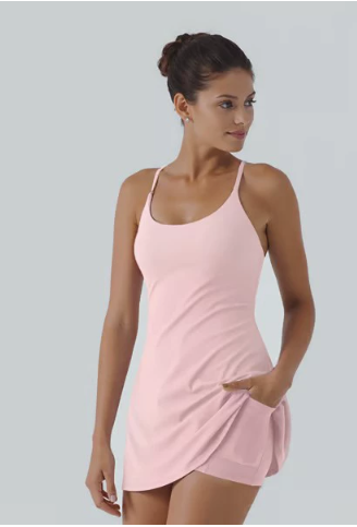 Women’s Spaghetti Strap Athletic Tennis Dress with Built-in Shorts