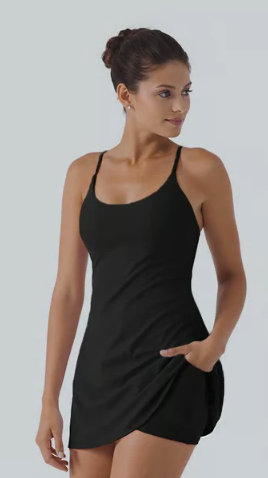 Women’s Spaghetti Strap Athletic Tennis Dress with Built-in Shorts