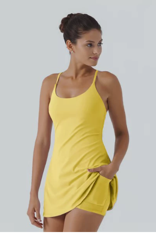 Women’s Spaghetti Strap Athletic Tennis Dress with Built-in Shorts