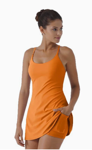 Women’s Spaghetti Strap Athletic Tennis Dress with Built-in Shorts