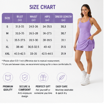 Women’s Spaghetti Strap Athletic Tennis Dress with Built-in Shorts