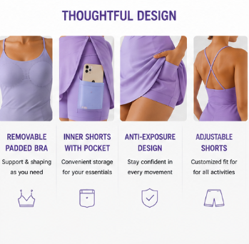 Women’s Spaghetti Strap Athletic Tennis Dress with Built-in Shorts