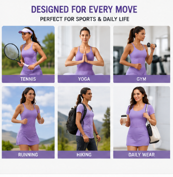 Women’s Spaghetti Strap Athletic Tennis Dress with Built-in Shorts
