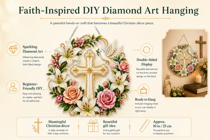 ✝️💐 Cross, Flowers &amp; Dove Diamond Art Hanging Ornament Kit – A Relaxing DIY Craft Filled with Faith &amp; Peace ✨🙏