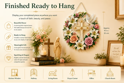 ✝️💐 Cross, Flowers &amp; Dove Diamond Art Hanging Ornament Kit – A Relaxing DIY Craft Filled with Faith &amp; Peace ✨🙏