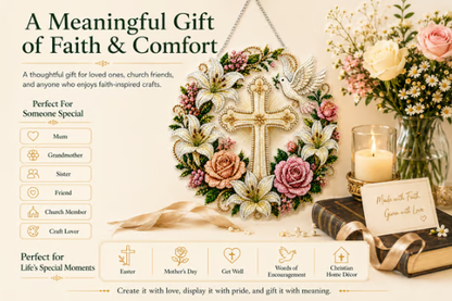 ✝️💐 Cross, Flowers &amp; Dove Diamond Art Hanging Ornament Kit – A Relaxing DIY Craft Filled with Faith &amp; Peace ✨🙏