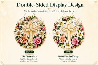 ✝️💐 Cross, Flowers &amp; Dove Diamond Art Hanging Ornament Kit – A Relaxing DIY Craft Filled with Faith &amp; Peace ✨🙏