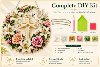 ✝️💐 Cross, Flowers &amp; Dove Diamond Art Hanging Ornament Kit – A Relaxing DIY Craft Filled with Faith &amp; Peace ✨🙏