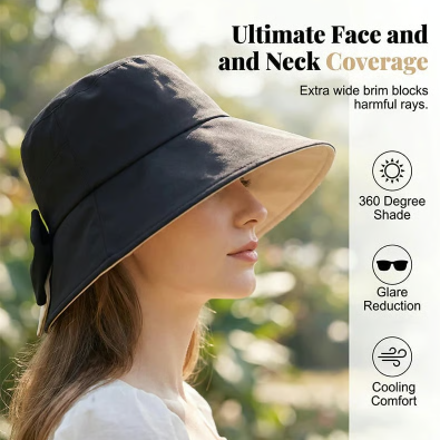 Women's Bowknot Wide Brim Sun Protective Hat