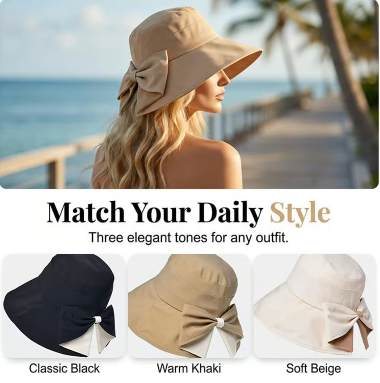 Women's Bowknot Wide Brim Sun Protective Hat