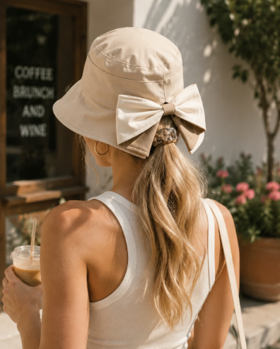 Women's Bowknot Wide Brim Sun Protective Hat