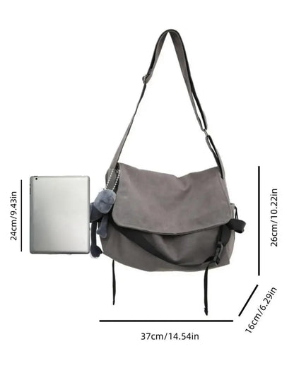 Solid Color Trendy Versatile Crossbody Bag with Cartoon Charm