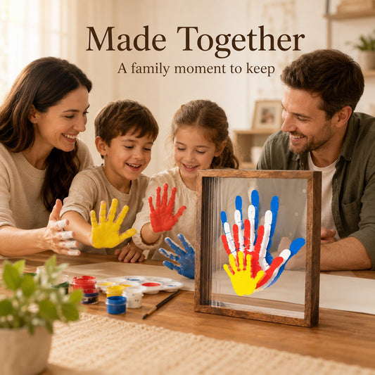 Juego de marco transparente de madera para huellas de manos, kit de regalo conmemorativo familiar para hacer tú mismo