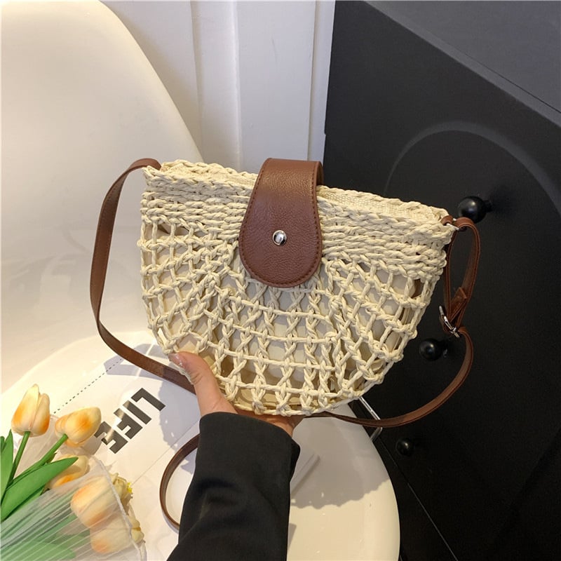 🔥49% DE DESCUENTO✨Bolso de paja semicircular calado bohemio para mujer