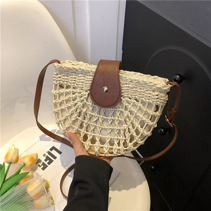 🔥49% DE DESCUENTO✨Bolso de paja semicircular calado bohemio para mujer