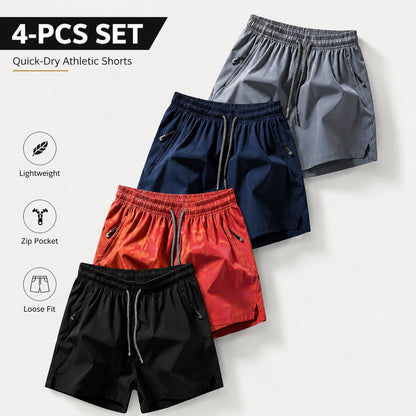 🔥🎁Ice Silk Quick-Dry Athletic Gym Shorts 4-Piece Pack – Unrestricted Breathable Comfort