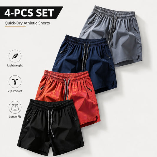 🔥🎁Ice Silk Quick-Dry Athletic Gym Shorts 4-Piece Pack – Unrestricted Breathable Comfort