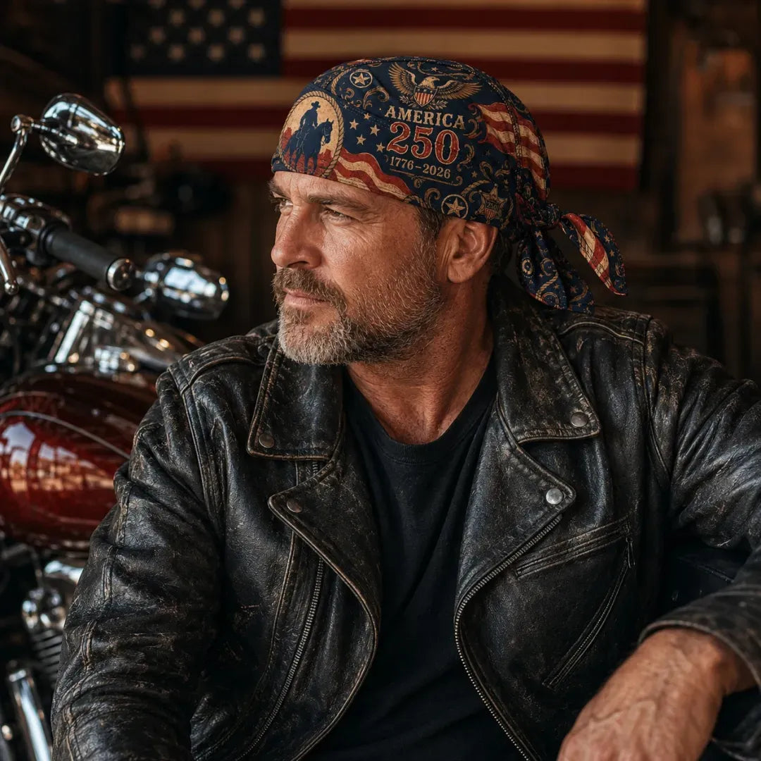 🔥LIMITED AMERICA 250 DESIGN — Cycling Pirate Hat / Biker Headwrap (Adjustable tie-back fit)