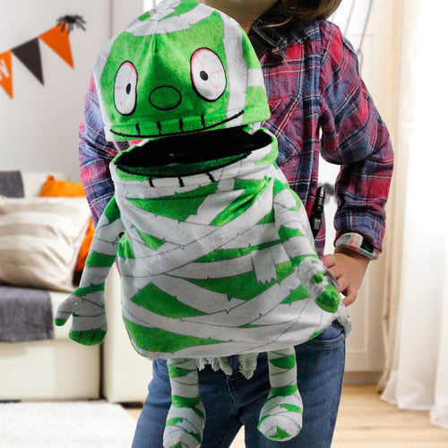 Kids Interactive Green Mummy Plush Candy Backpack | Music Playing Trick or Treat Bag