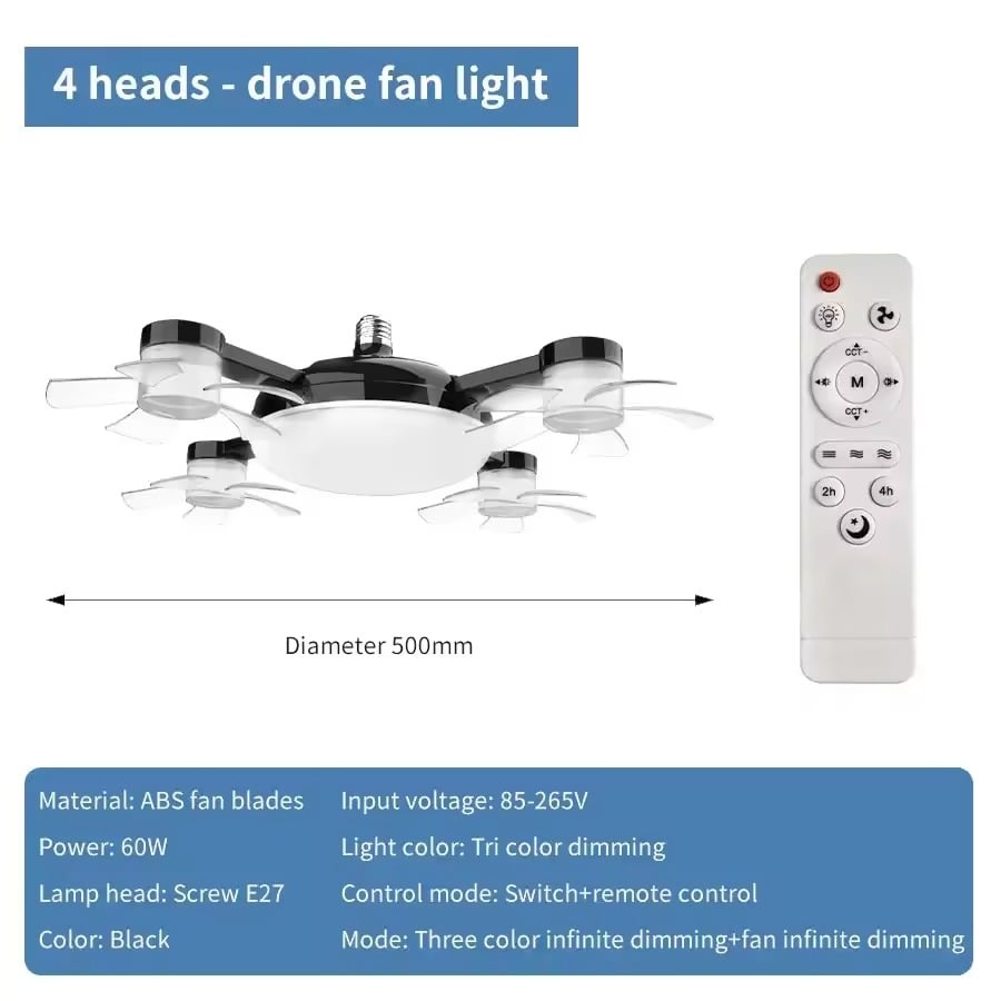 2-in-1 Remote-Controlled LED Ceiling Fan Light