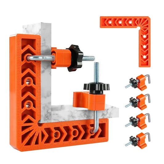 Juego de 4 abrazaderas de ángulo recto – para marcos de fotos, cajas, muebles, hogar, armarios o cajones y posicionamiento de piedra; herramienta de sujeción ajustable multi-superficie
