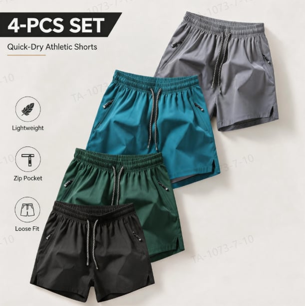 🔥🎁Ice Silk Quick-Dry Athletic Gym Shorts 4-Piece Pack – Unrestricted Breathable Comfort