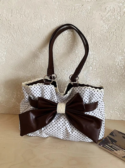 Trendy Fashion Large Capacity Polka Dot Bow Decor Bag