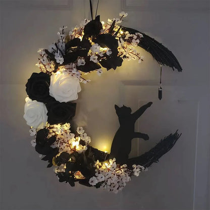 🔥Last Day 49% OFF - 🐈‍⬛🌙Handmade Halloween Cat Wreath