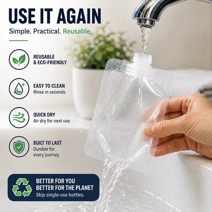 12 Counts Reusable Plastic Pouches — Versatile Liquid Carriers for Travel, Picnics & Outings