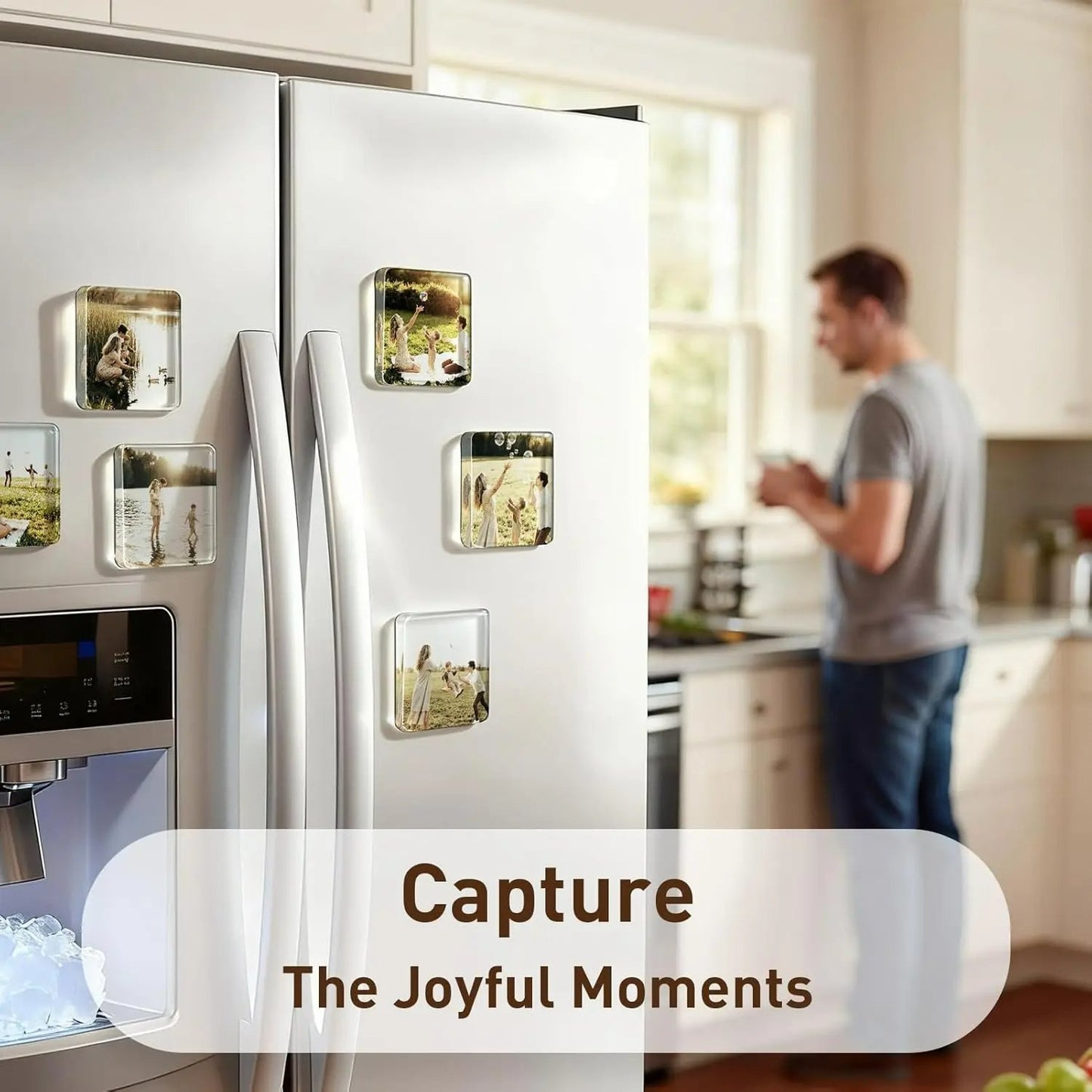 🔥HOT SALE🔥✂🎞 2" x 2" Clear Acrylic DIY Fridge Magnet Set with Adhesive Backing – Square Magnetic Photo Frames with Stunning 3D Effect 💕