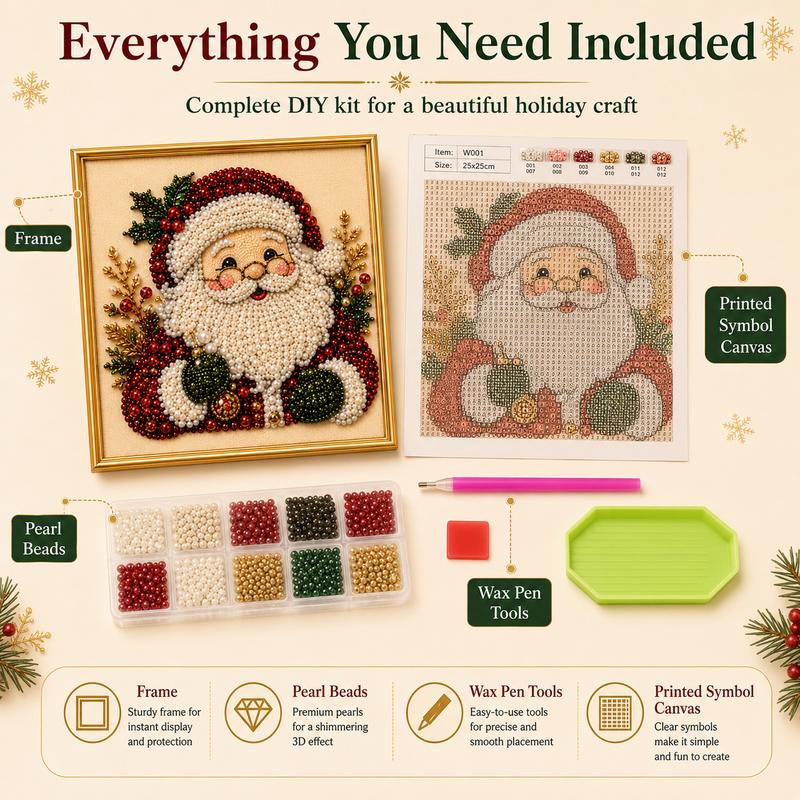 Frameless 3D Beaded Christmas Pearl Diamond Painting, Xmas Wreath Stocking Mosaic Art🎄