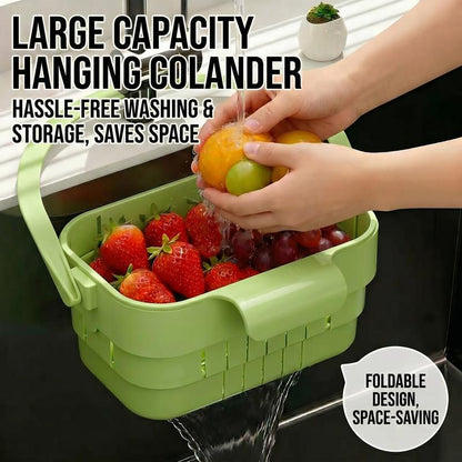 Folding hanging kitchen sink drain basket