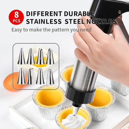 Stainless Steel Cookie Press with 13 Discs & 8 Nozzles