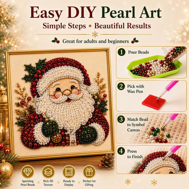 Frameless 3D Beaded Christmas Pearl Diamond Painting, Xmas Wreath Stocking Mosaic Art🎄